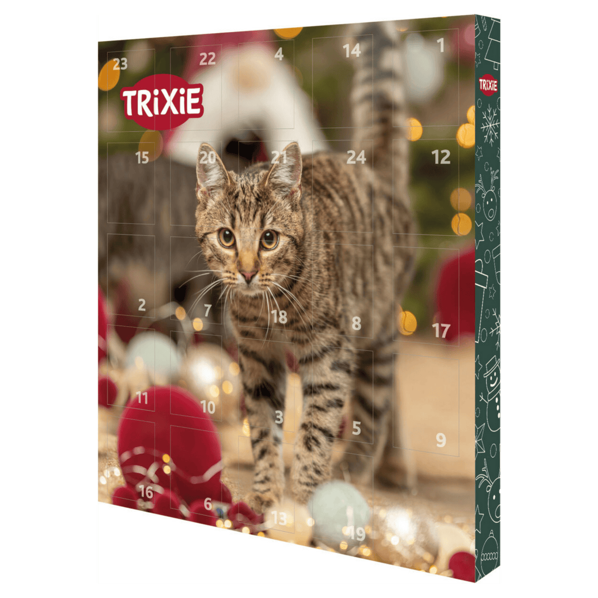 Trixie Advent Calendar for Cats with 24 festive treat doors featuring a tabby kitten and Christmas decorations