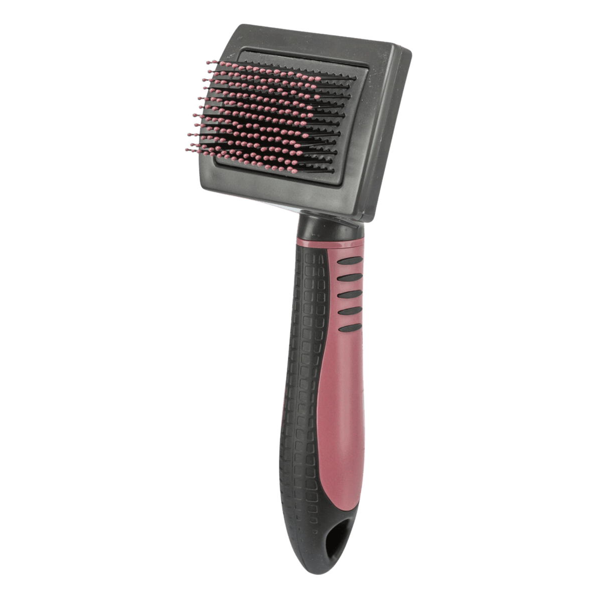 Pink and black Trixie cat grooming brush with soft rounded bristles and a comfortable easy-grip handle for gentle feline pampering