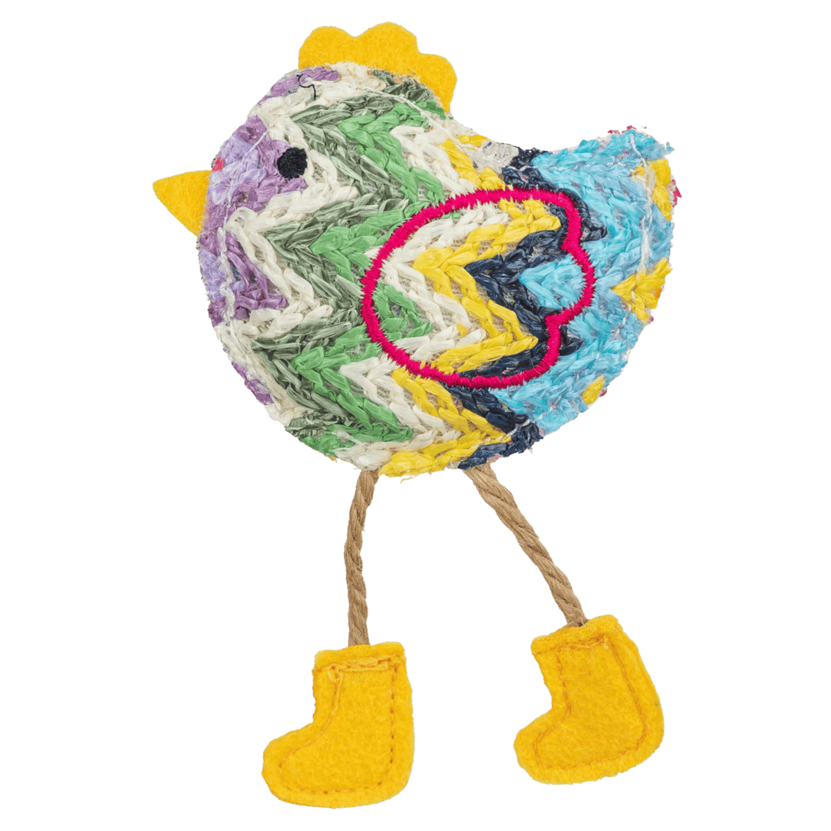 Bright Trixie catnip chicken toy in green, purple and blue, ready to ruffle a few feline feathers during playtime