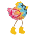 Colourful Trixie catnip chicken toy in blue, pink and orange with flappy wings, dangly legs and jaunty yellow feet