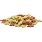 Pile of colourful Trixie Catnip Stars with Salmon cat treats showing yellow, green and reddish star-shaped biscuits made with salmon and catnip.