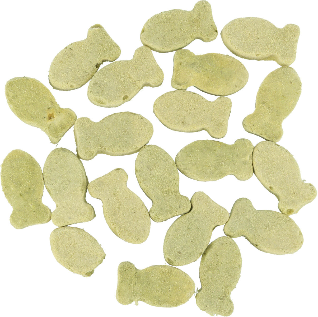 Fish-shaped freeze-dried chicken breast cat treats from Trixie Premio displayed on a white background