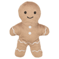 Trixie Gingerbread Man plush catnip toy for cats, 11cm, showing soft brown fabric, smiling embroidered face, white buttons and icing details.