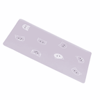 Side view of Trixie Mimi Cats non-slip lilac food and water bowl placemat with cute cat face design, 44 x 28cm