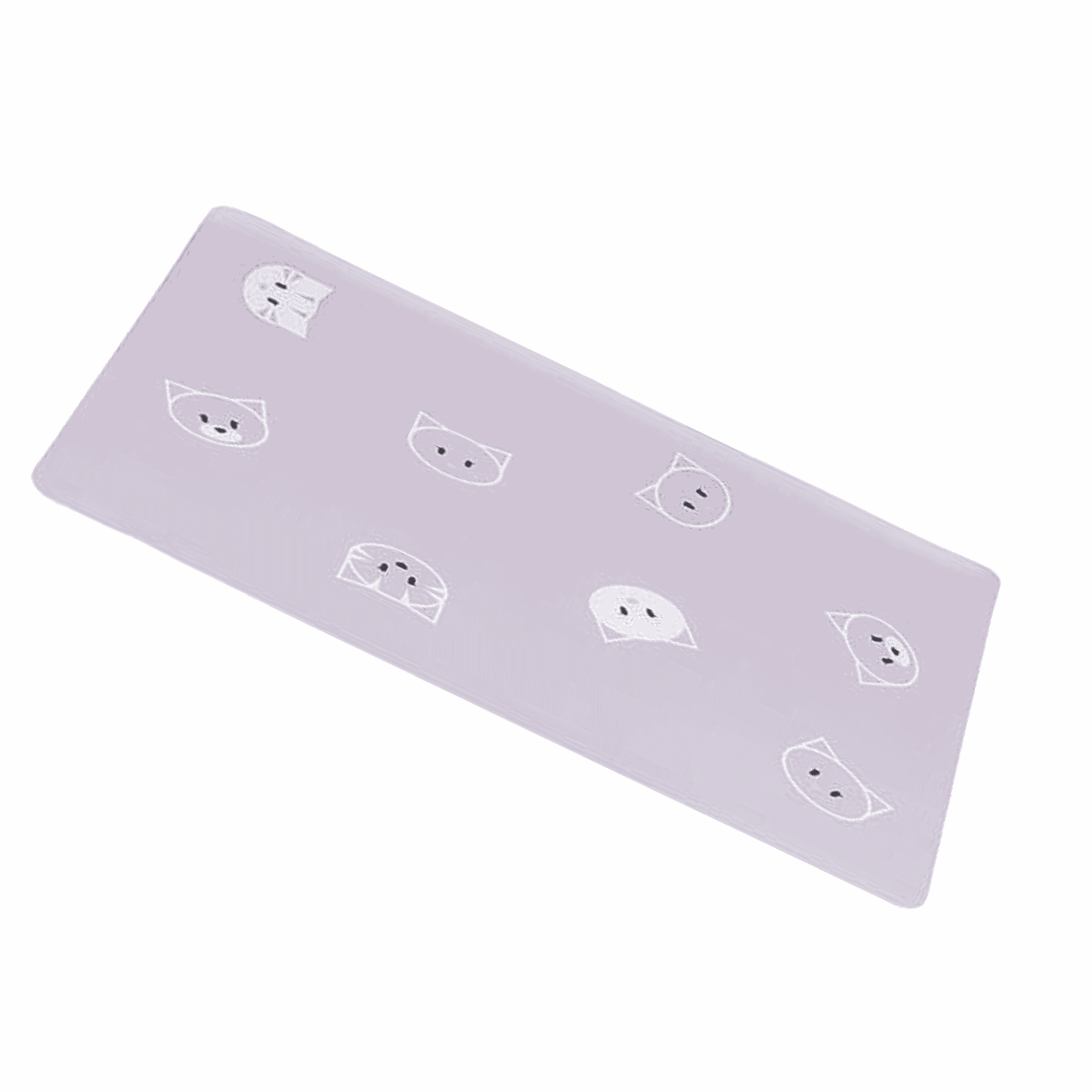 Side view of Trixie Mimi Cats non-slip lilac food and water bowl placemat with cute cat face design, 44 x 28cm