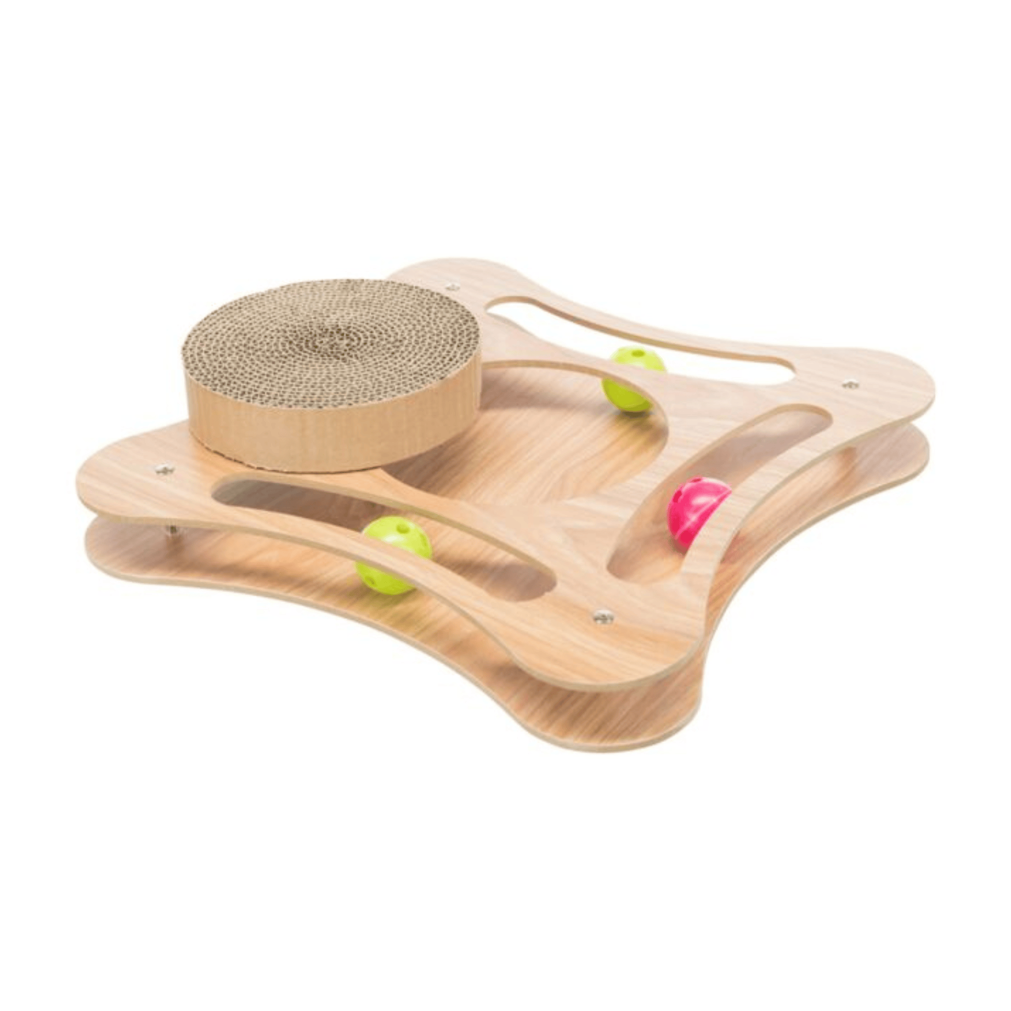 Cat Accessories Trixie Wooden Cat Scratcher with Replaceable Cardboard Scratch Pad & 4 Ball Toys 48021