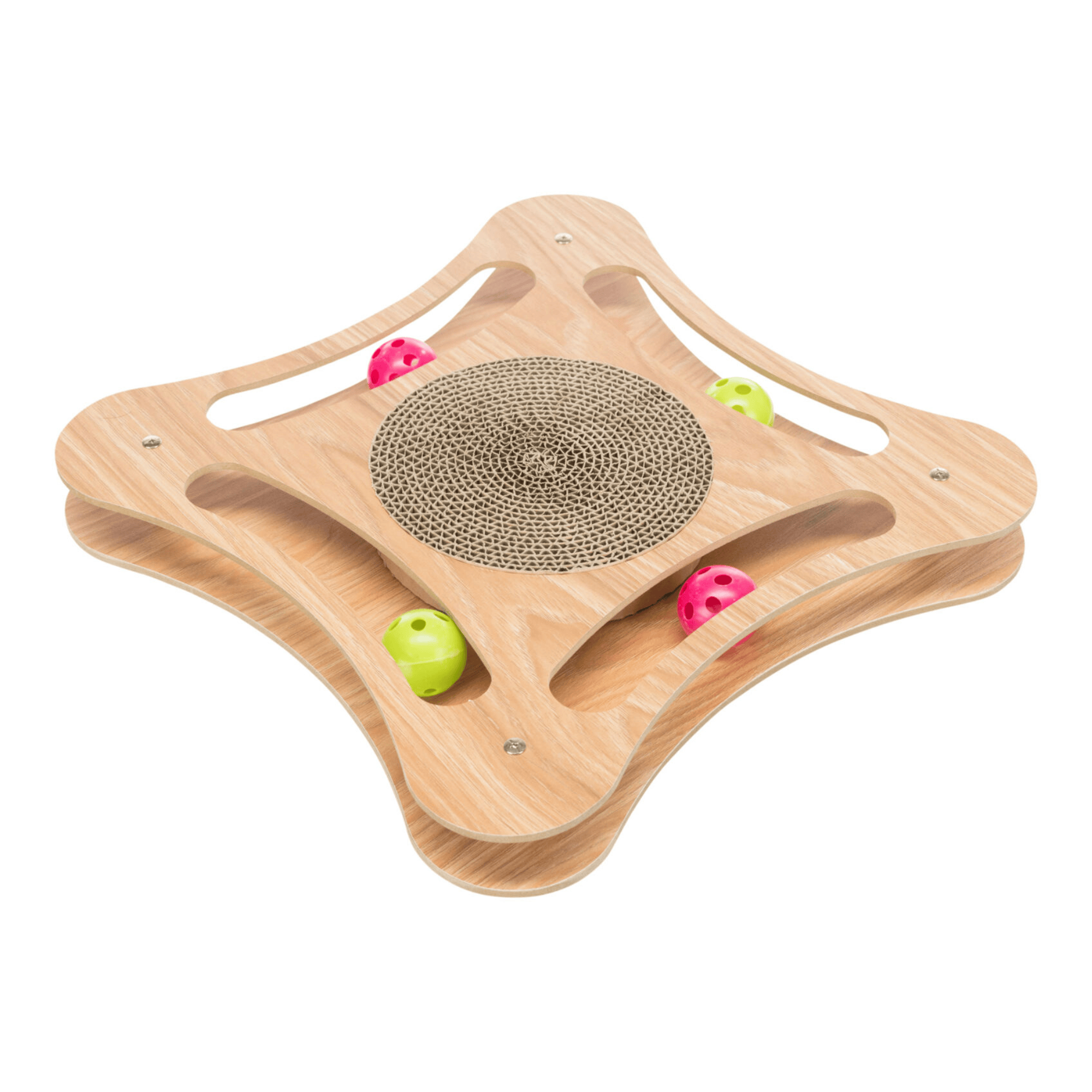 Cat Accessories Trixie Wooden Cat Scratcher with Replaceable Cardboard Scratch Pad & 4 Ball Toys 48021