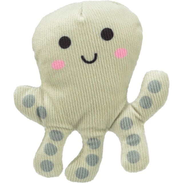 Cream Trixie Cute Cotton Octopus Catnip Cat Toy with soft ribbed fabric and smiling face.