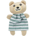 Cream Trixie plush bear cat toy with green striped body and internal catnip pouch.