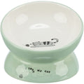 Trixie elevated mint green ceramic cat food and water bowl with I Love My Cat design and playful cat illustration