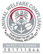 Logo for animal welfare compliance with an inspection number for the Trixie Fun Board interactive puzzle feeder