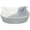 Trixie grey and white ceramic cat head shaped food and water bowl for cats
