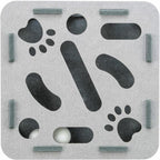 Close-up of the Trixie Hole 'n' Roll felt cat activity box with ball openings for interactive play
