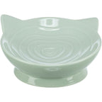 Trixie large elevated aqua ceramic cat food and water bowl with cat head shaped design
