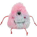 Trixie Plush Monster Cat Toy with catnip in pink and blue with one eye and dangling cord legs for playful cats.