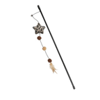 Trixie Plush Catnip Star Teaser with black wand, leopard-print plush star, three fluffy pom poms, bell and feathered tail.
