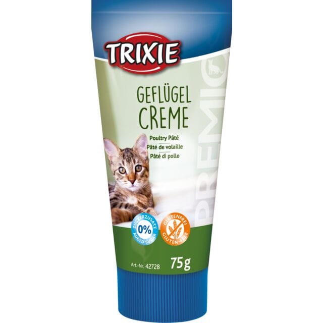Trixie PREMIO Poultry Cream Pâté cat treat 75g in a resealable tube with 35% poultry, gluten free and no added sugar.