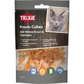 Trixie PREMIO Cubes cat treats with chicken breast and shrimp in a 50g resealable pouch.