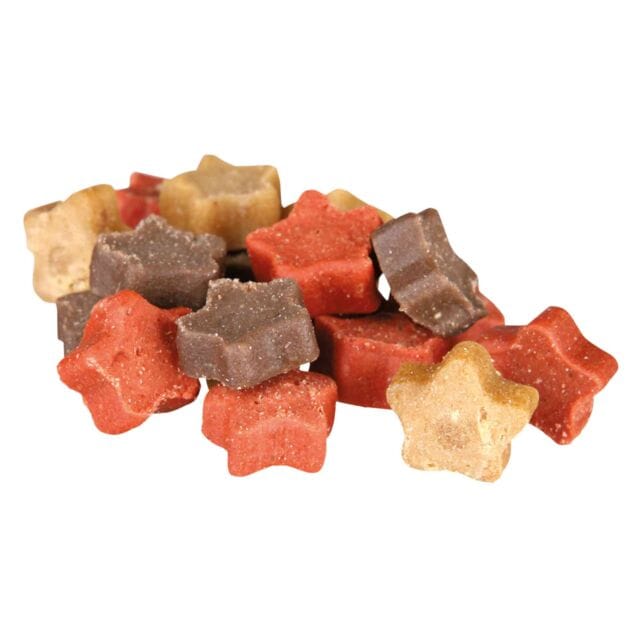 Close-up of colourful star-shaped Trixie Kitty Stars soft cat treats with salmon and lamb.