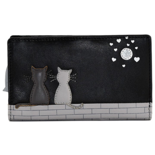 Mala Leather Midnight Cats Bifold Purse RFID Black