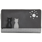 Mala Leather Midnight Cats Bifold Purse RFID Grey