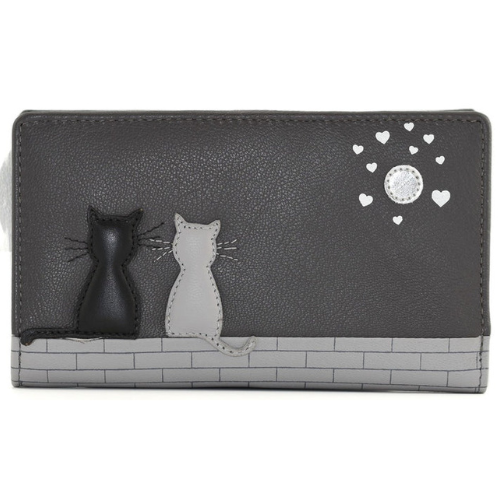 Mala Leather Midnight Cats Bifold Purse RFID Grey