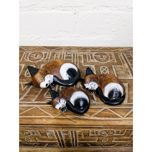 Fair Trade Handmade 3 Sleeping Cats Ornaments