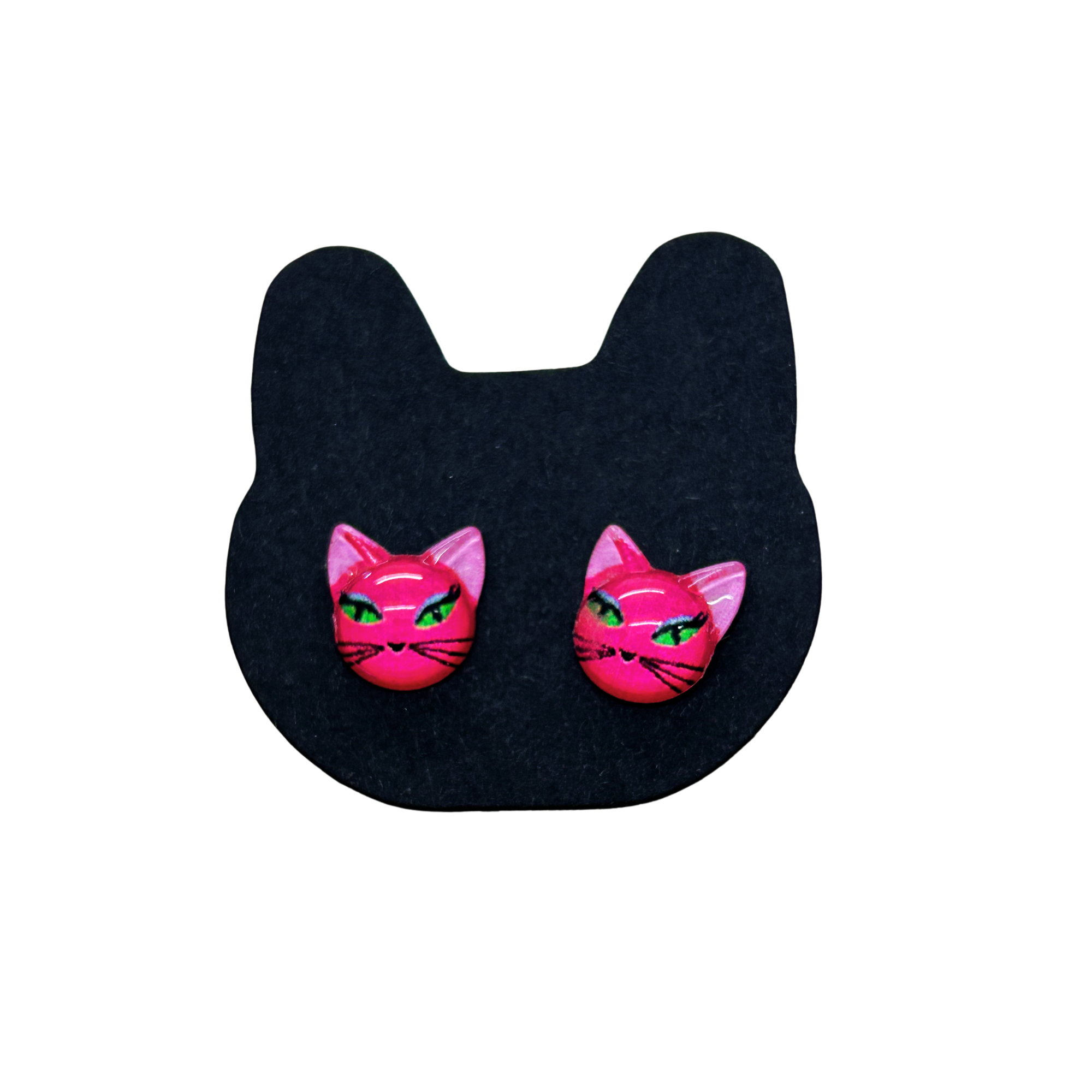 Cat Earrings - Hot Pink Kitty Head Studs