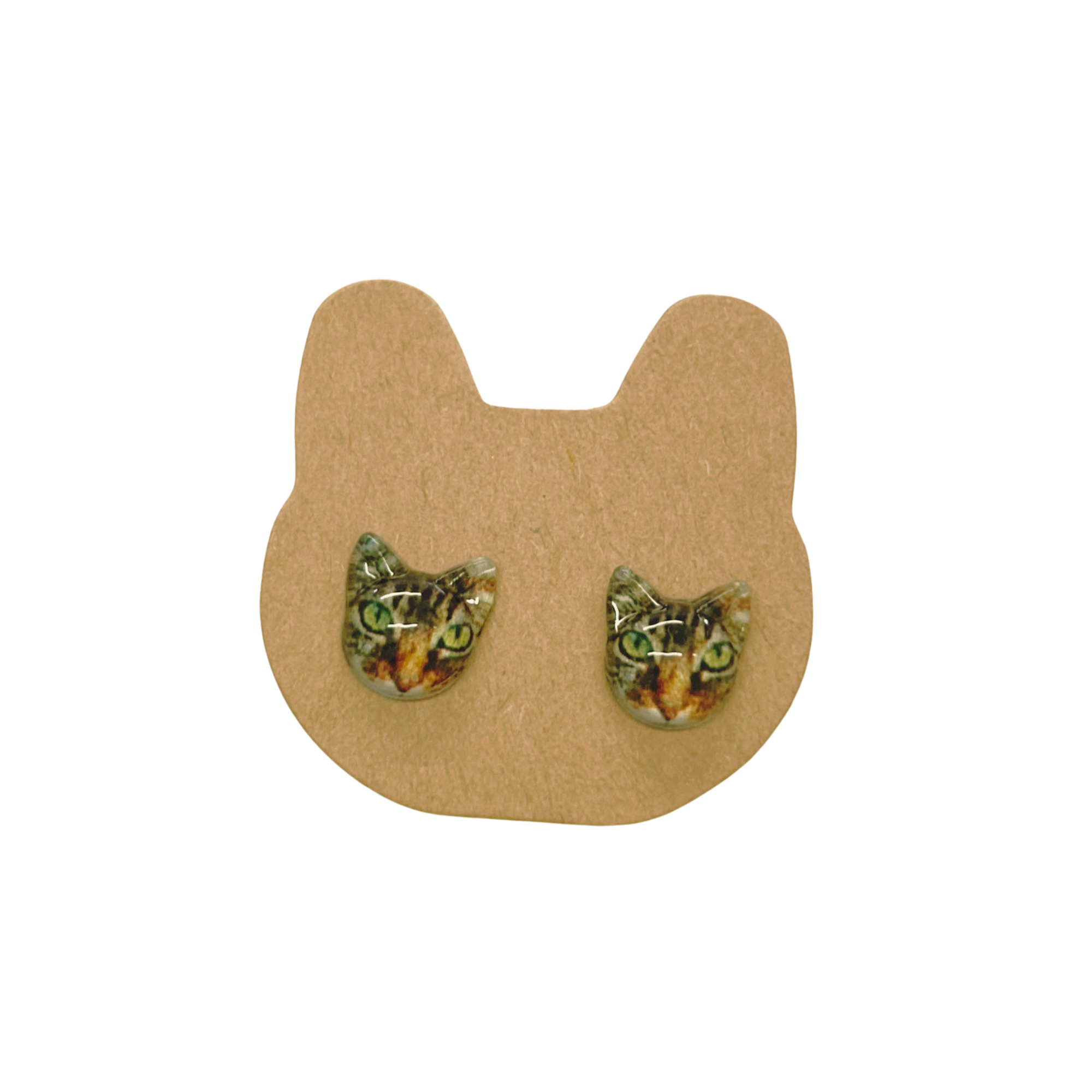 Cat Earrings - Tabby Kitty Head Studs
