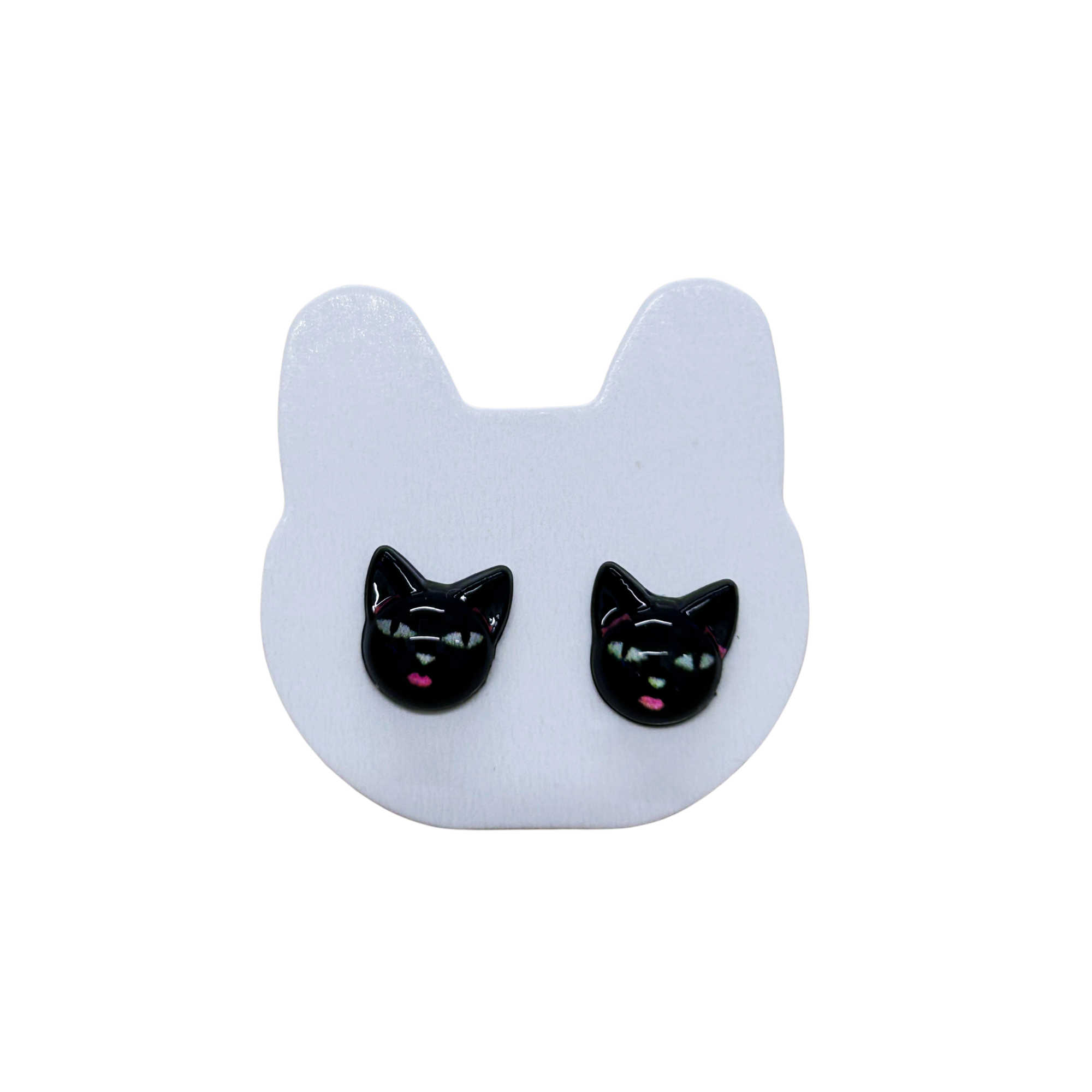 Cat Earrings - Solid Black Kitty Head Studs