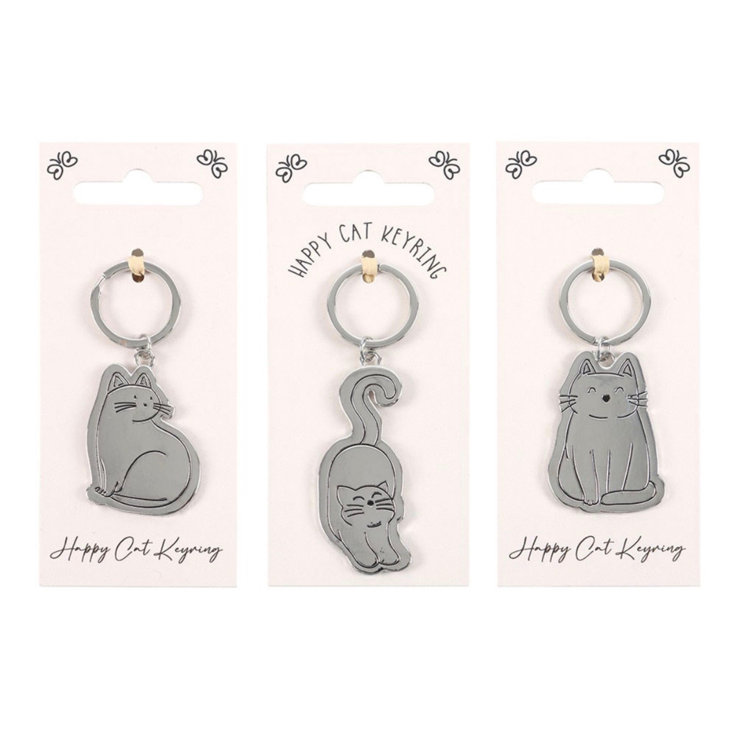 Happy Cat Metal Keyring 3 Designs