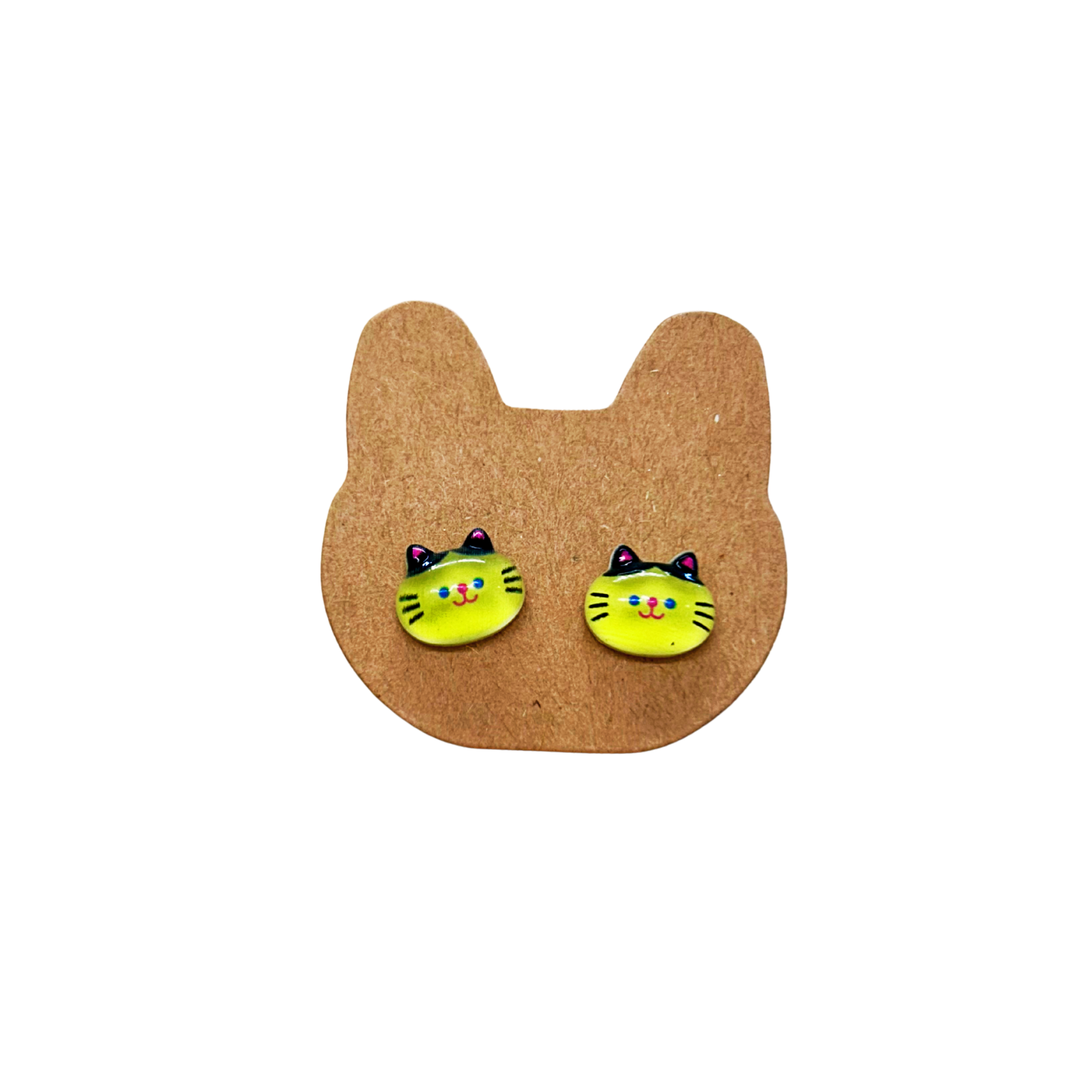 Cat Earrings - Yellow Kitty Face Studs