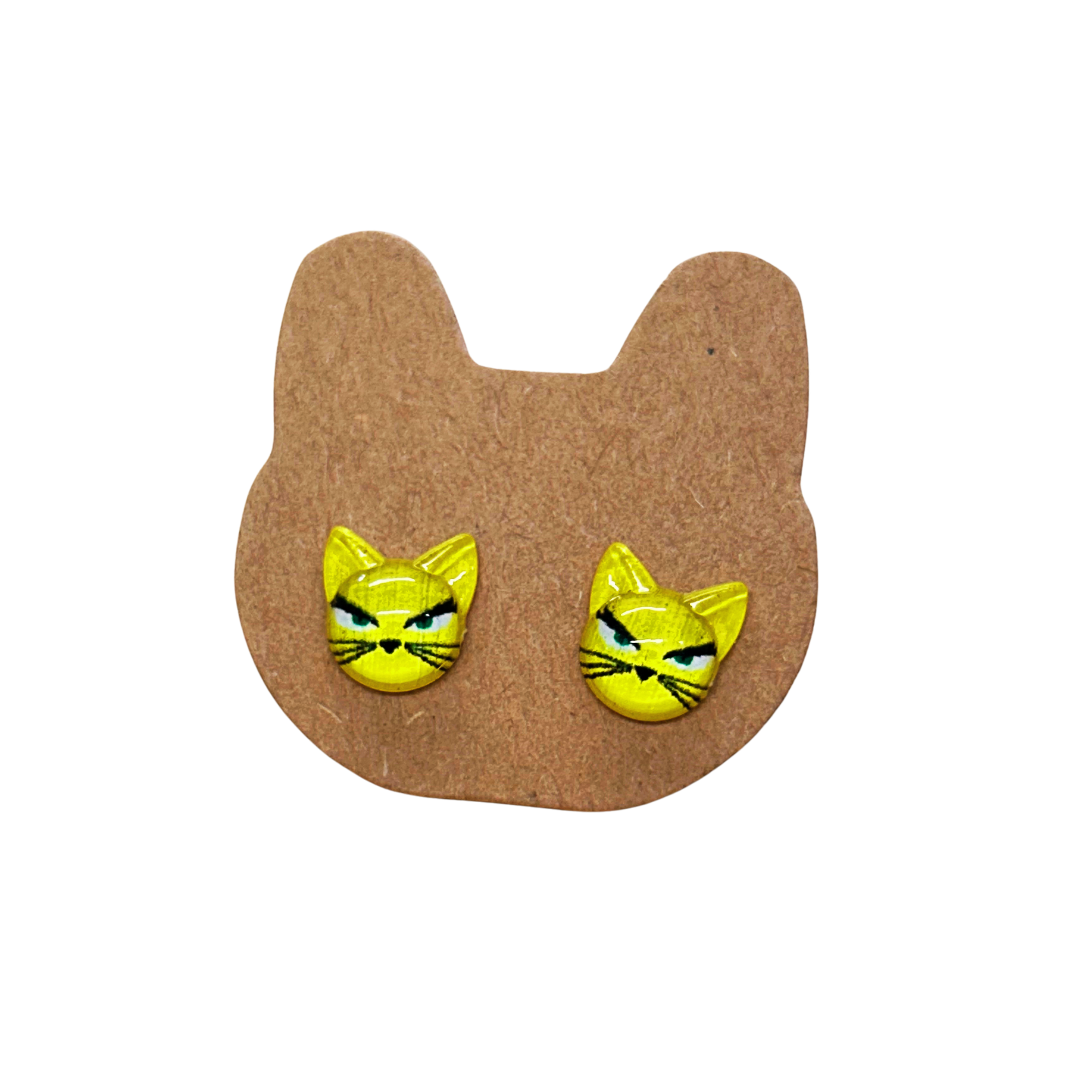 Cat Earrings - Sunshine Yellow Kitty Head Studs