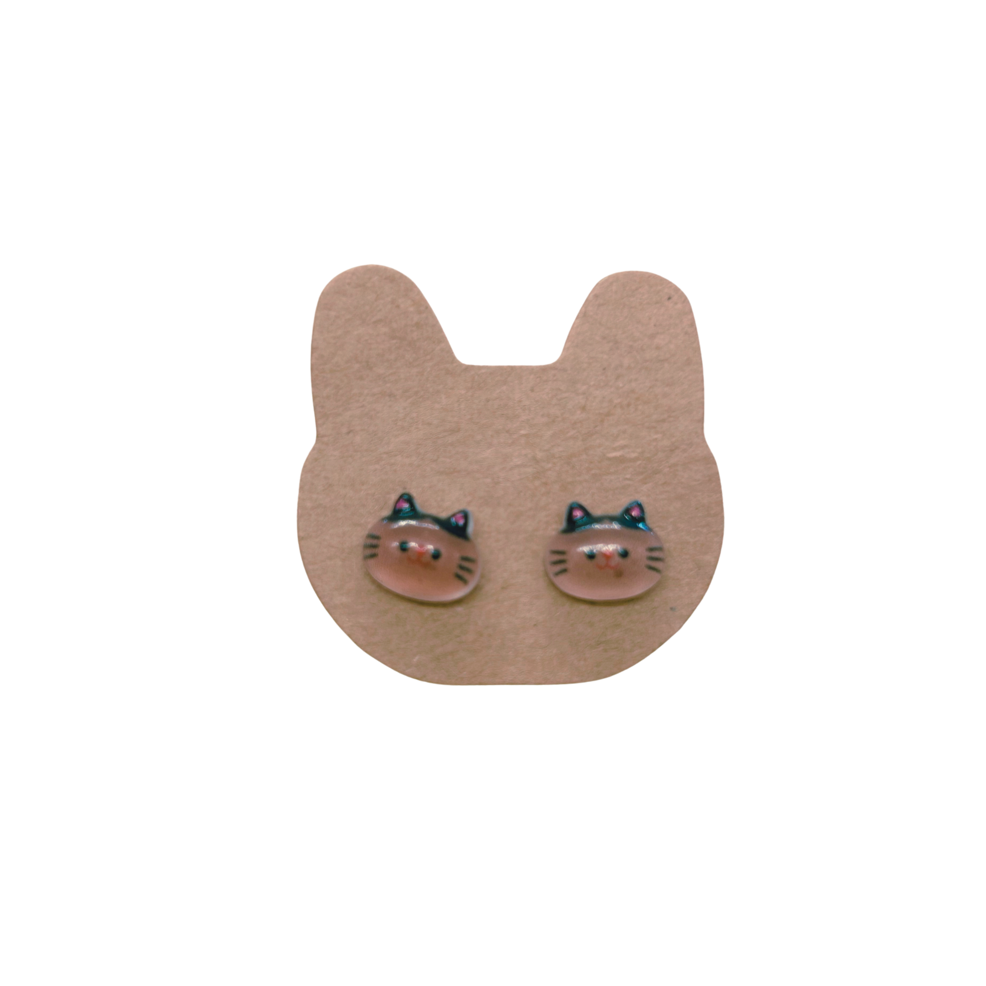 Cat Earrings - Mocha Kitty Face Studs