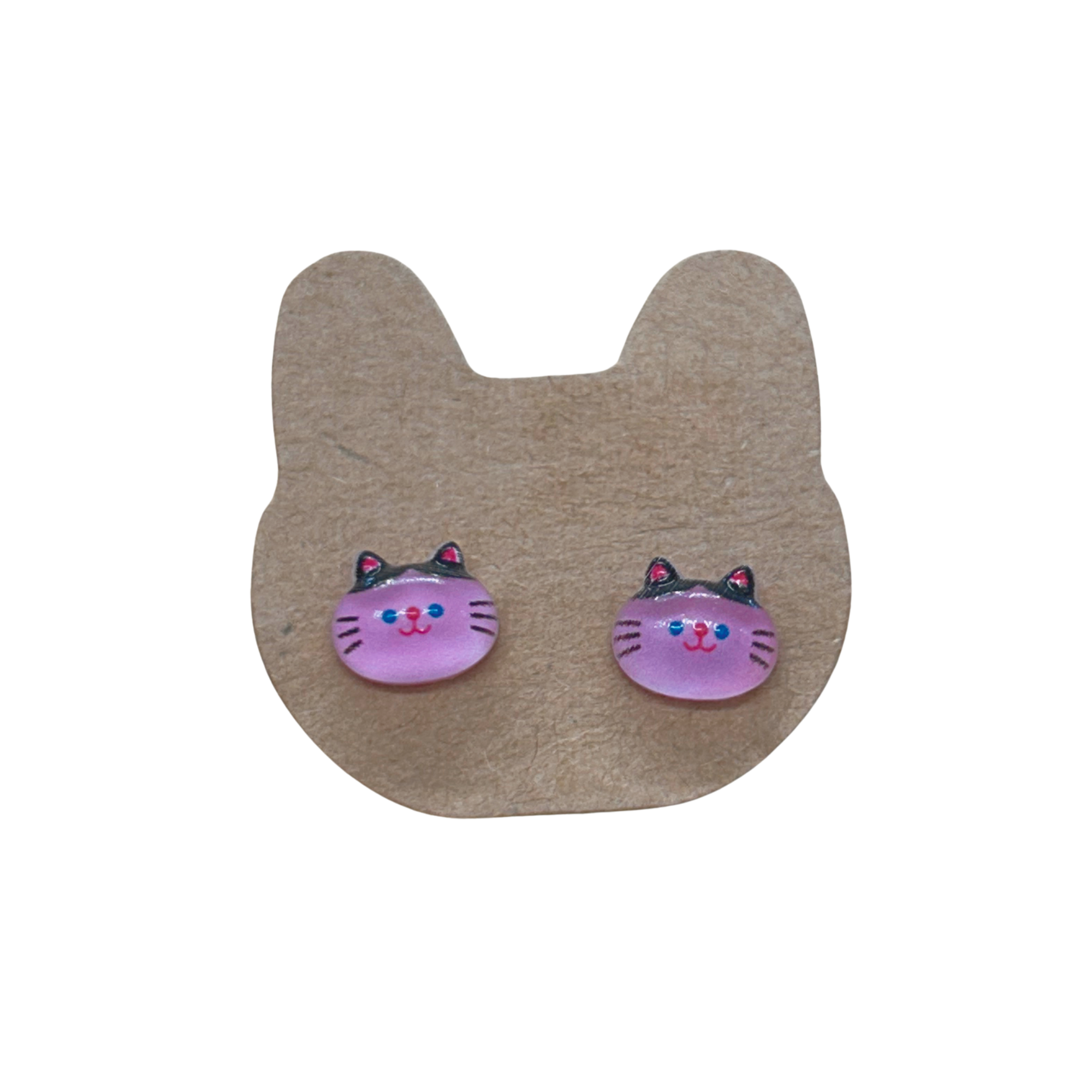 Cat Earrings - Candy Pink Kitty Face Studs