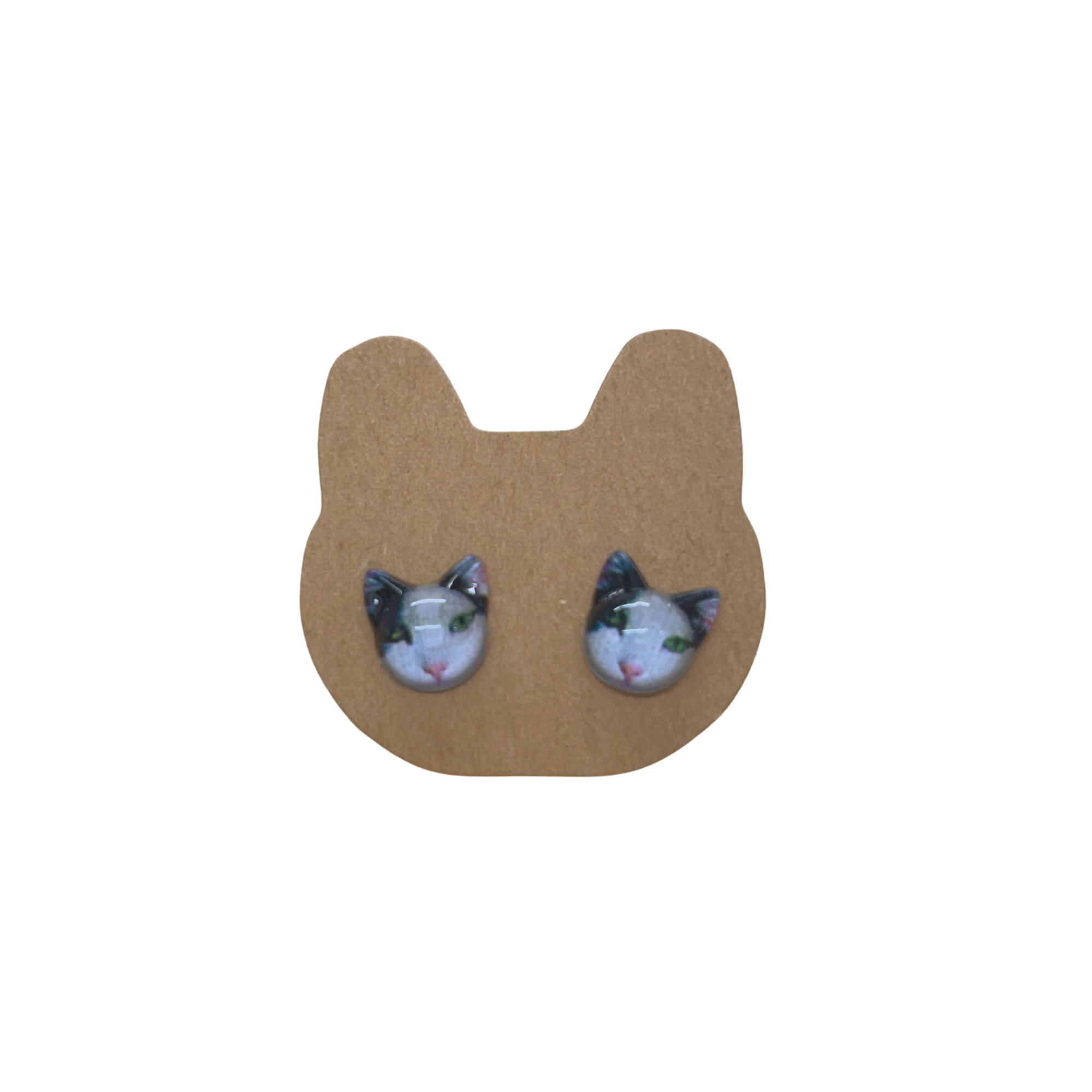 Cat Earrings - Tuxedo Kitty Head Studs
