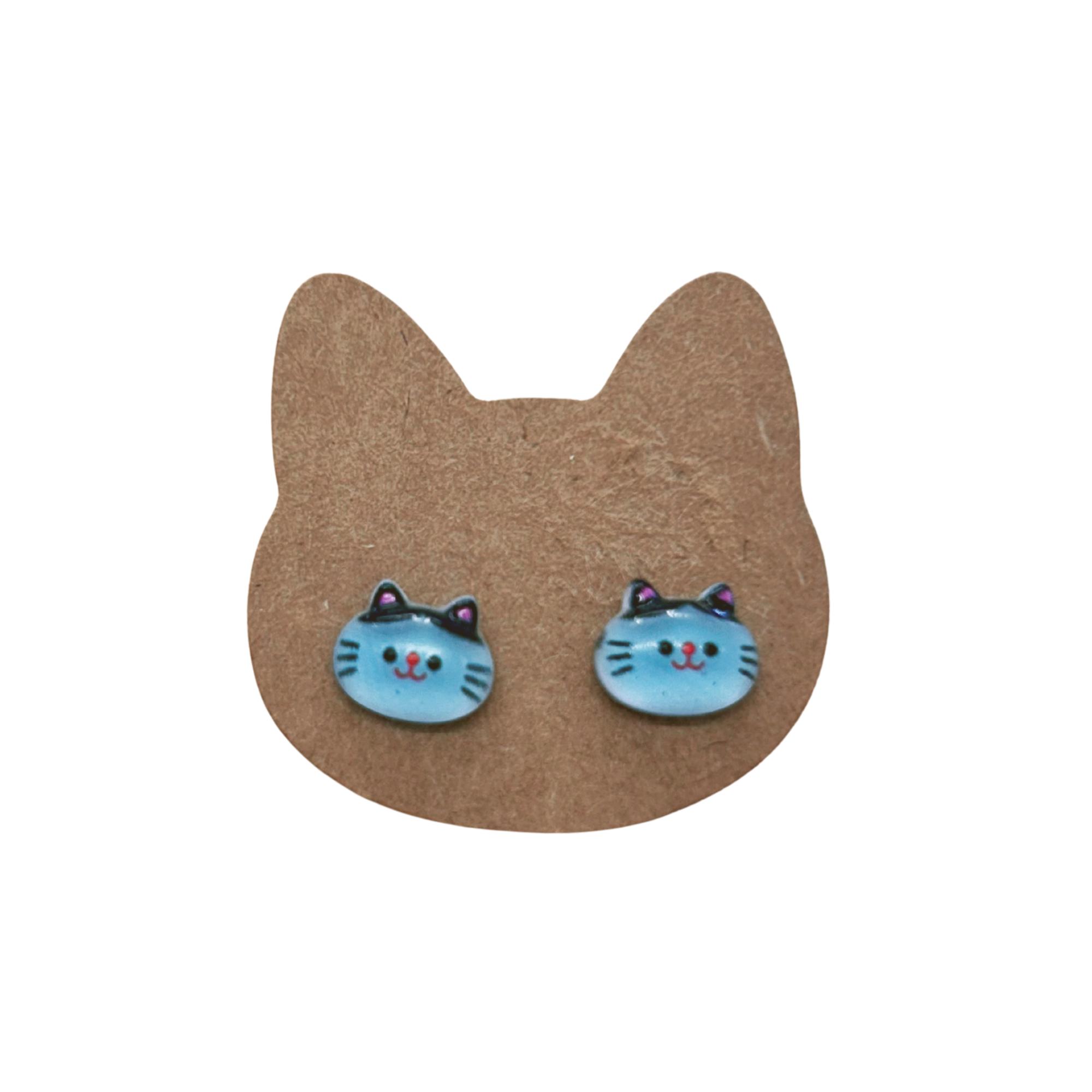 Cat Earrings - Sky Blue Kitty Face Studs