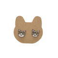 Cat Earrings - Tabby Kitty Head with Glasses Studs