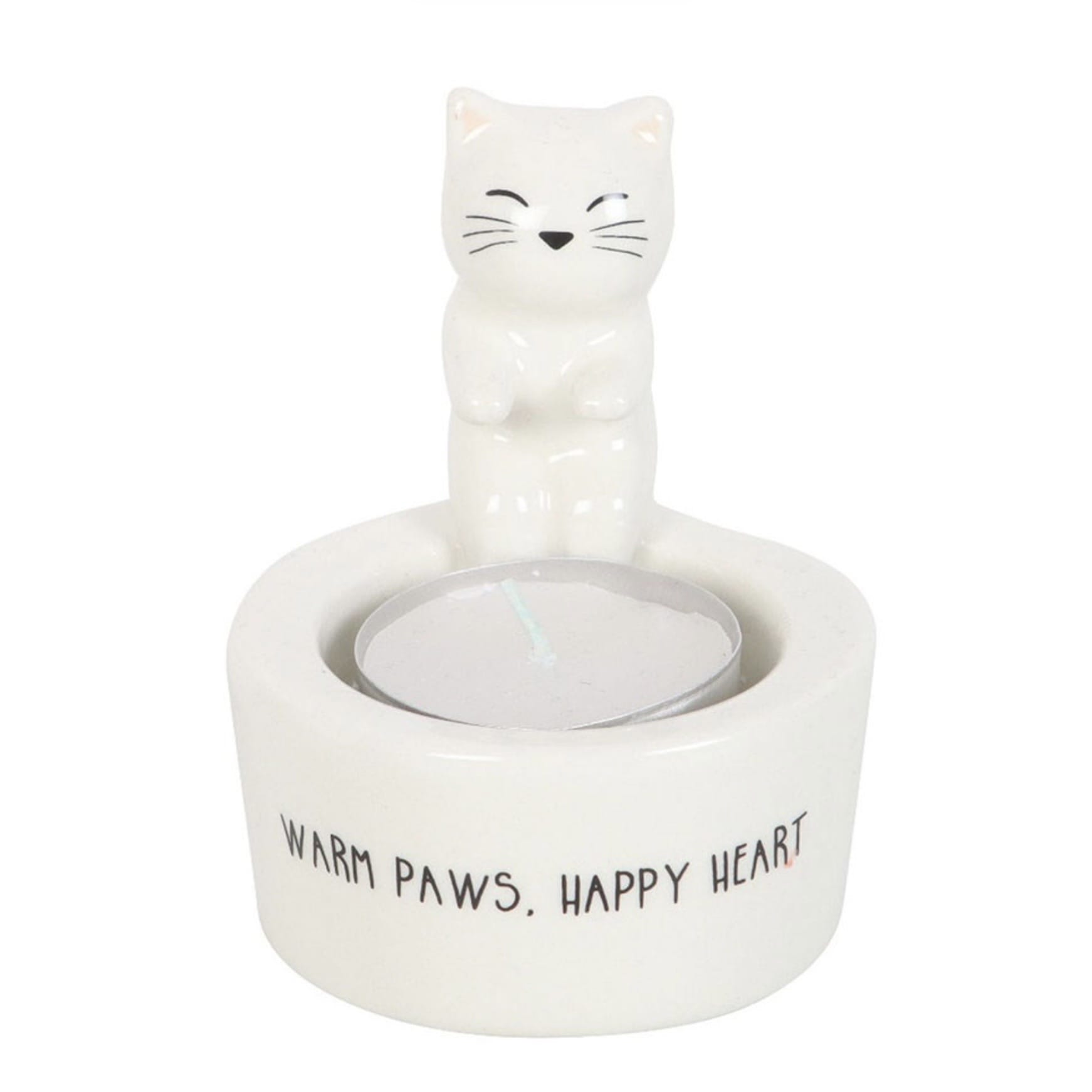 Home Decor Warm Paws Happy Heart Cat Tea Light Holder – Cat Lover Gift & Home Decor