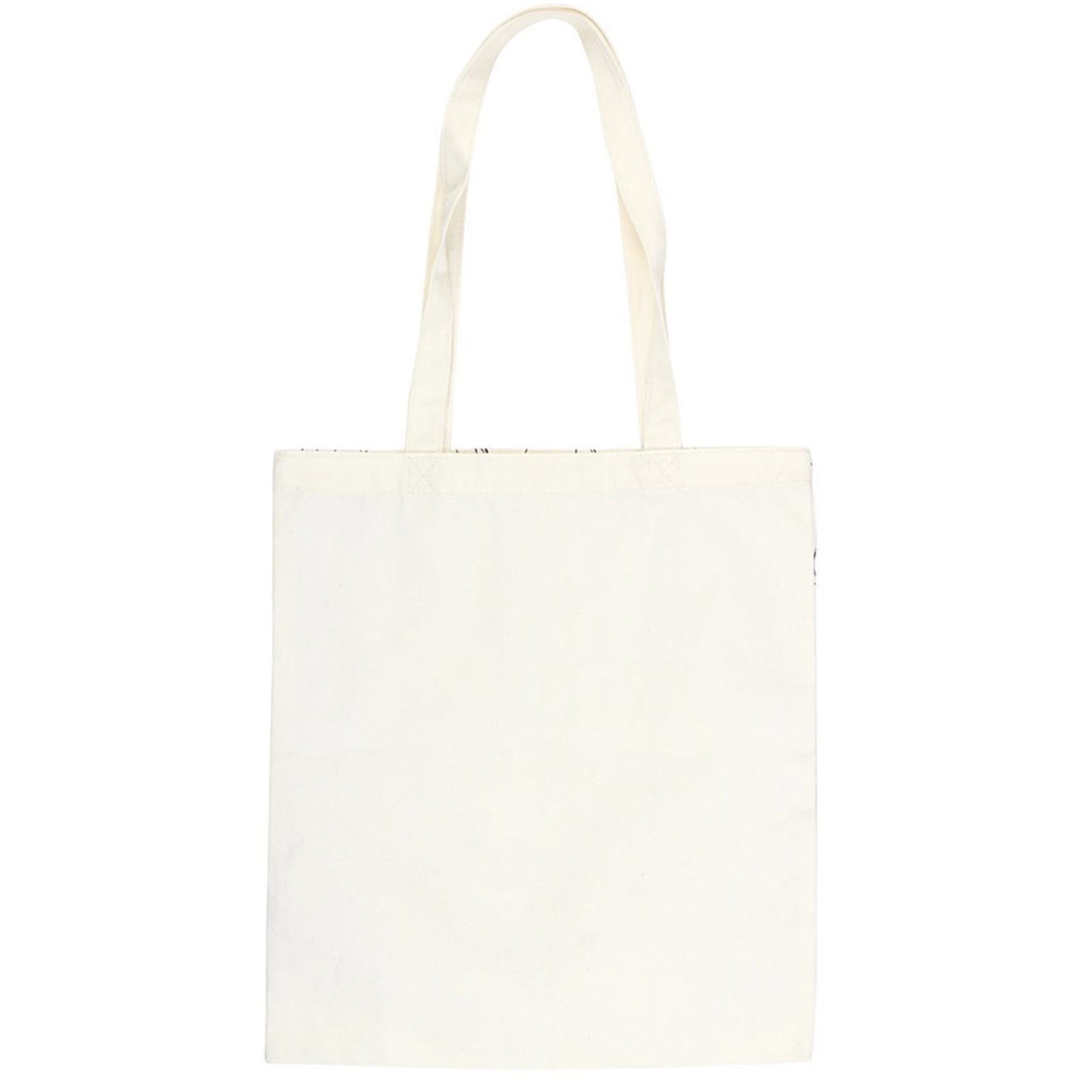 Plain reverse side of the natural white cat print polycotton tote shopping bag with long shoulder handles