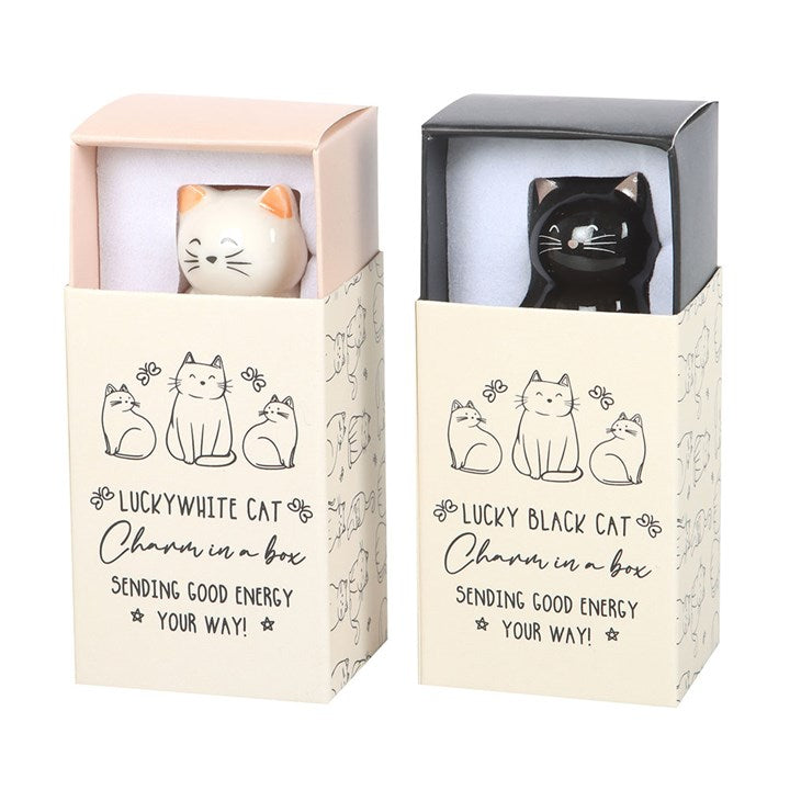 Cat Lucky Charm in Gift Box - Black or White Cat