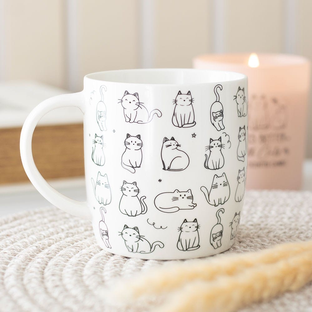 Mugs White Happy Cat Print Ceramic Mug