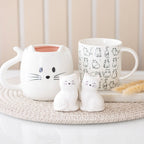 White Cat Shaped Ceramic Mug with Tail Handle