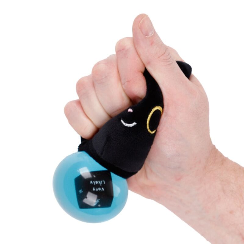Blue fortune teller ball revealed by squeezing Lucky the Black Cat