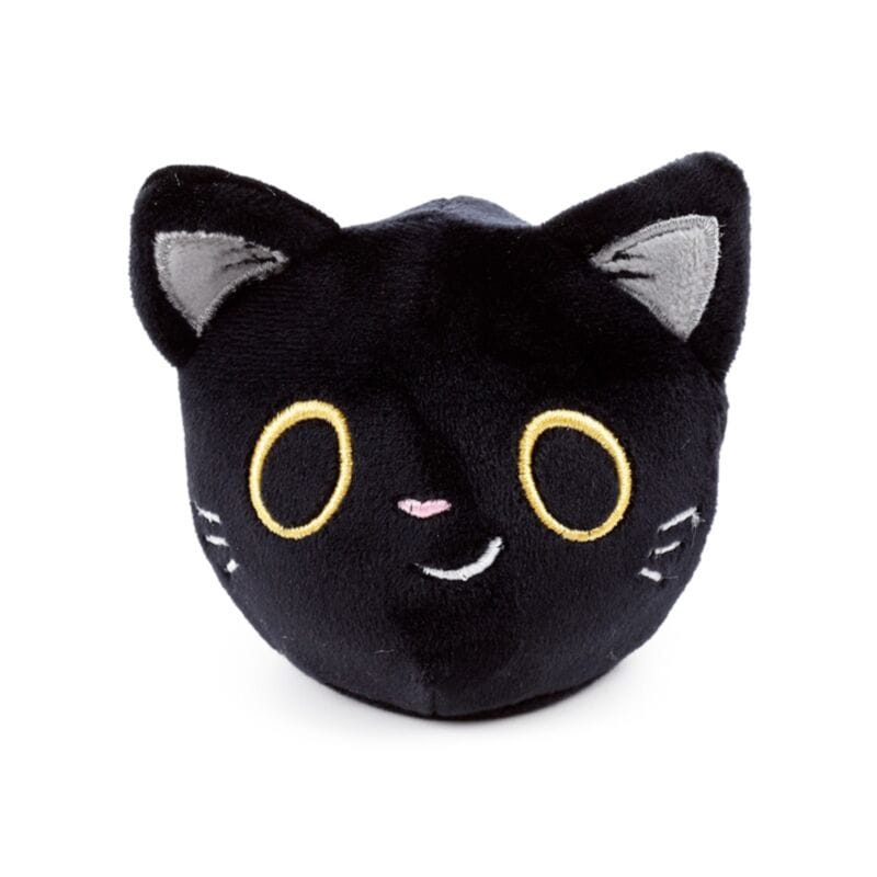 Lucky the Black Cat plush fortune teller toy with open smile