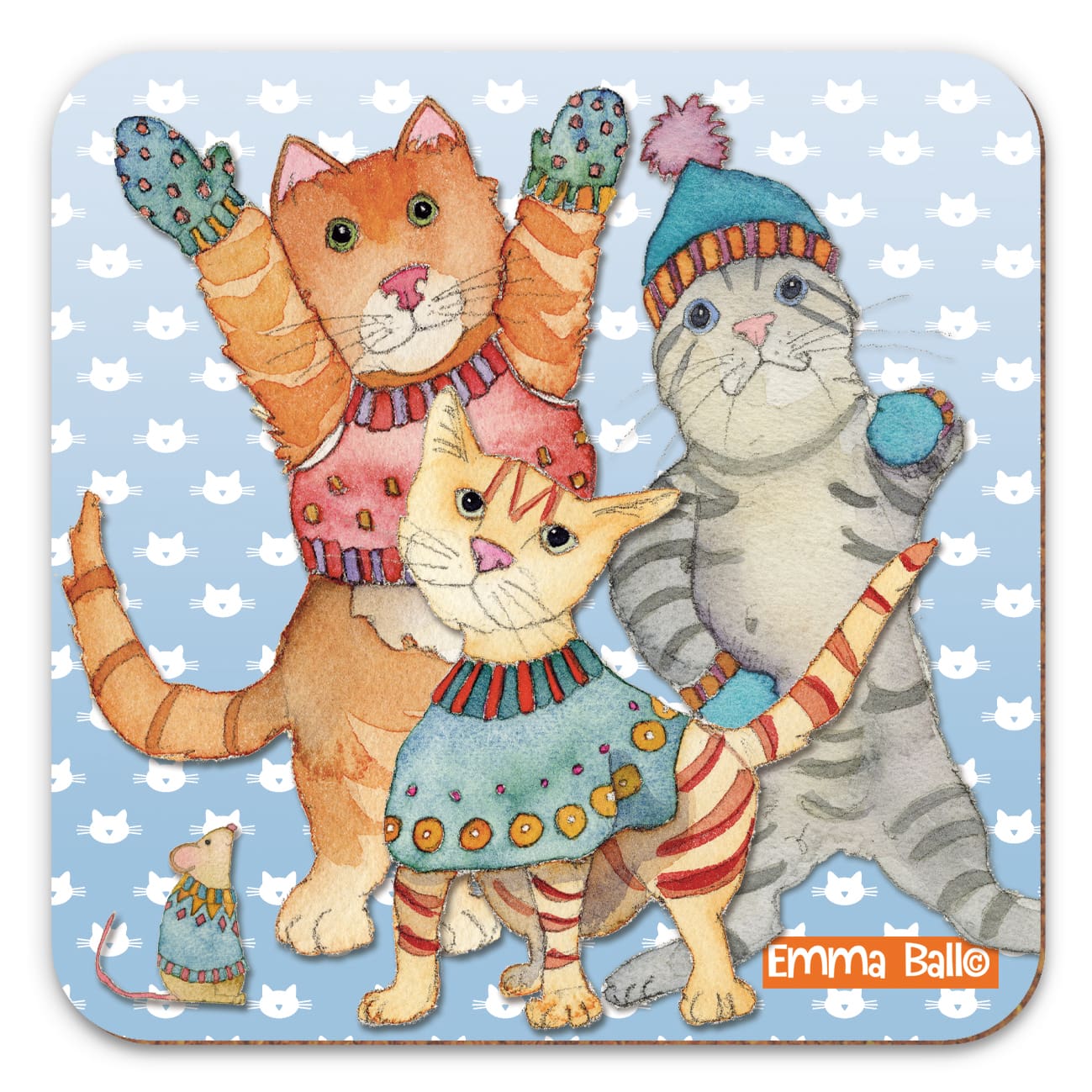Emma Ball Three Kittens Single Coaster