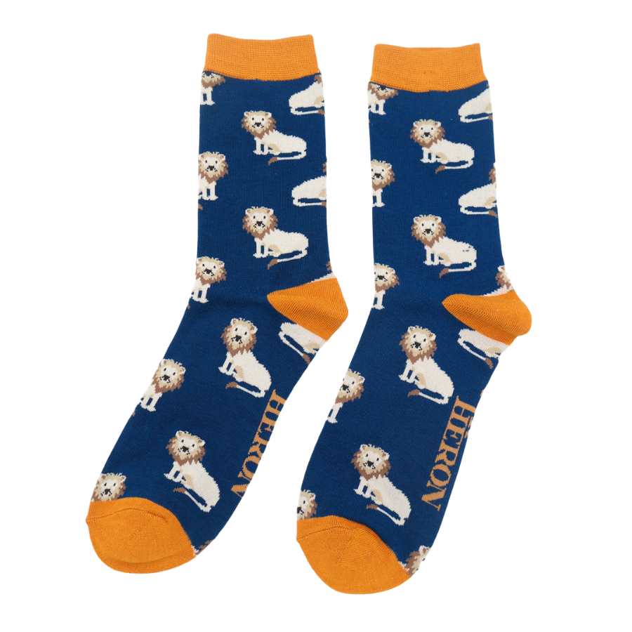Mr Heron Men's Bamboo Cat Socks 'Lions' Navy