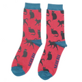 Mr Sparrow Men's Bamboo Cat Socks 'Cute Cats’ Oxblood