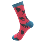 Mr Sparrow Men's Bamboo Cat Socks 'Cute Cats’ Oxblood