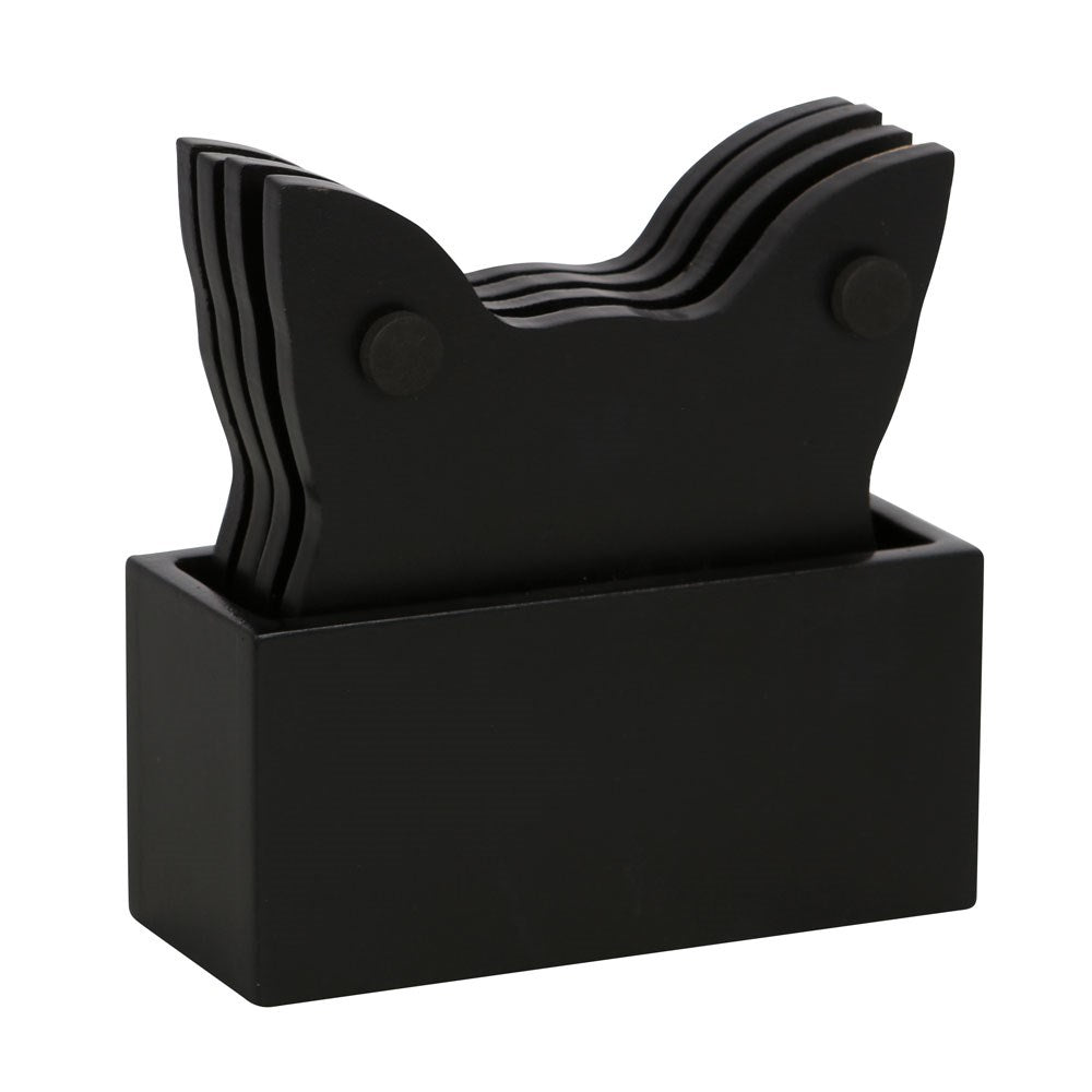 Mystic Mog Cat Face MDF Coaster Set in Holder